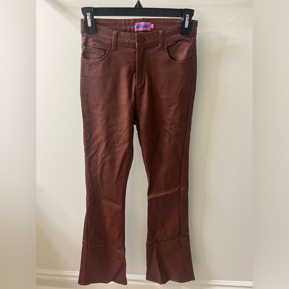 Edikted Medium Brown Flare Leather Pants